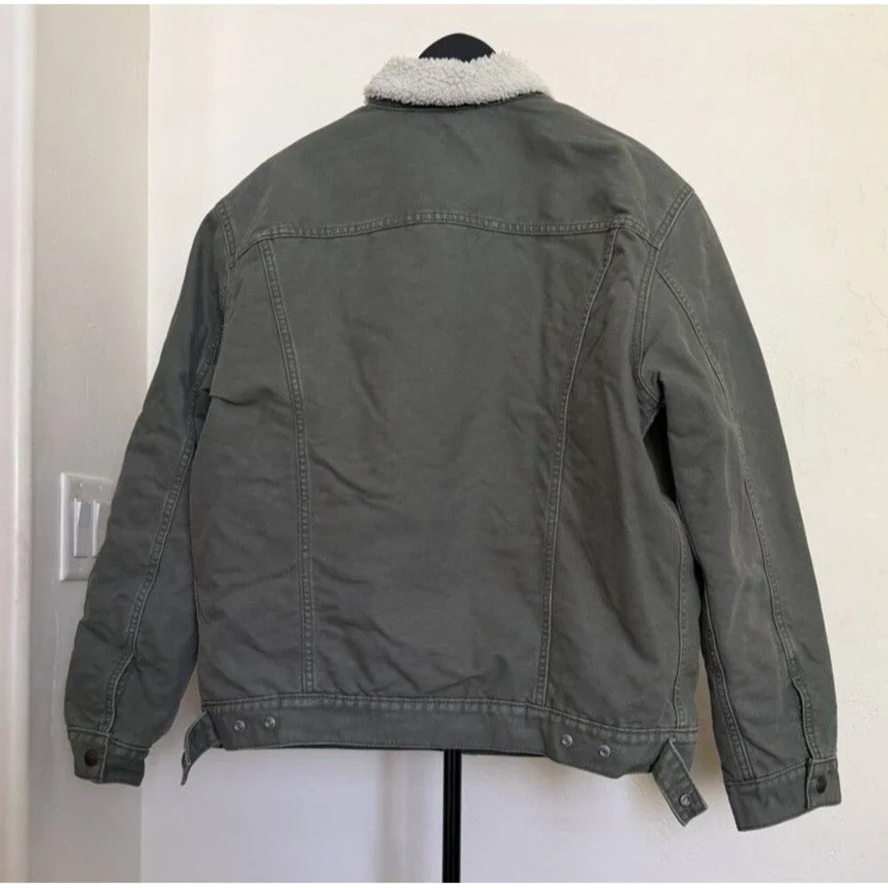 Levi Strauss Men’s Green Trucker Jacket L Chore Work Sherpa Lined Coat Denim